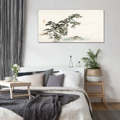 Bild auf glas Friedliche Landschaft mit einer Kiefer