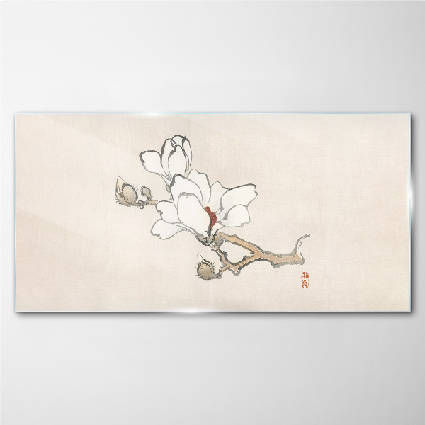 Glasbild Magnolienblüten auf hellem Hintergrund