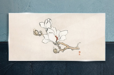 Glasbild Magnolienblüten auf hellem Hintergrund