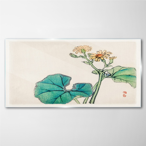 Glasbild Lotusblüten und Blätter