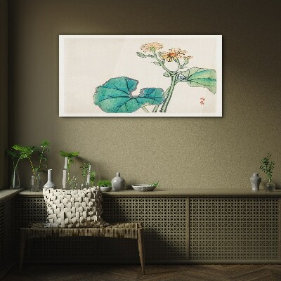 Glasbild Lotusblüten und Blätter