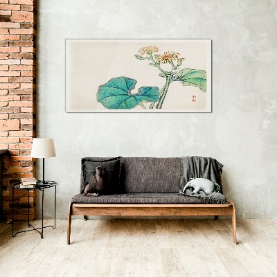 Glasbild Lotusblüten und Blätter