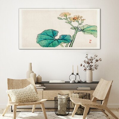 Glasbild Lotusblüten und Blätter