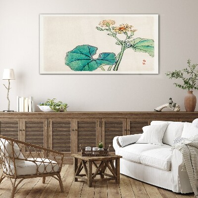 Glasbild Lotusblüten und Blätter
