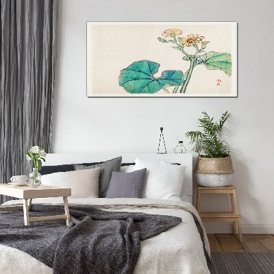 Glasbild Lotusblüten und Blätter