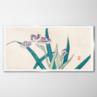 Glasbild Irisblüten auf hellem Hintergrund