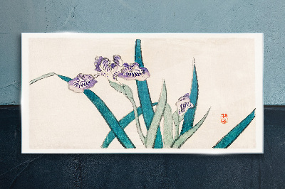 Glasbild Irisblüten auf hellem Hintergrund