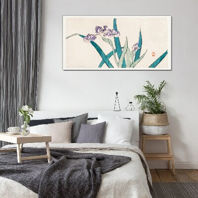 Glasbild Irisblüten auf hellem Hintergrund