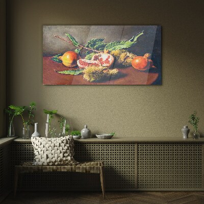 Glasbild Fruchtkomposition mit Granatapfel
