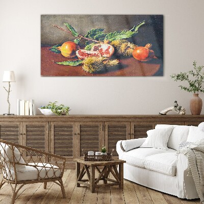 Glasbild Fruchtkomposition mit Granatapfel
