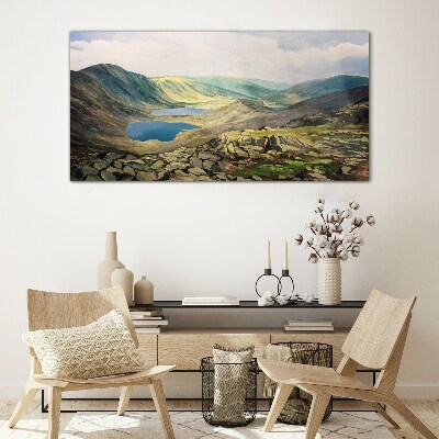 Bild auf glas drucken Berglandschaft mit See