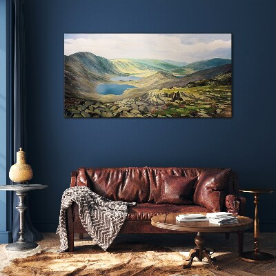 Bild auf glas drucken Berglandschaft mit See