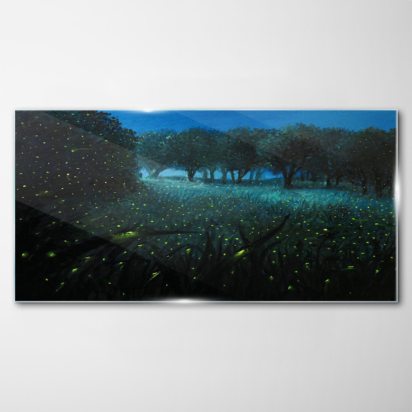 Glasbild Nachtlichter im Wald