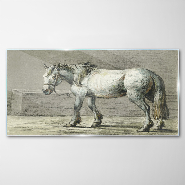 Glasbild Gehendes Pferd in Grautönen