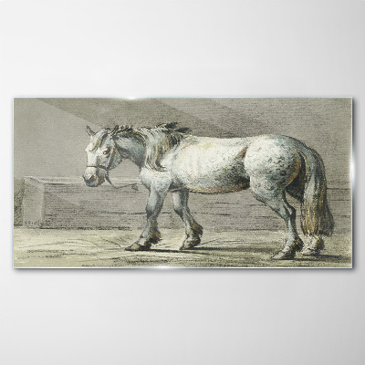 Glasbild Gehendes Pferd in Grautönen