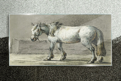 Glasbild Gehendes Pferd in Grautönen