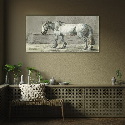 Glasbild Gehendes Pferd in Grautönen