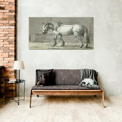 Glasbild Gehendes Pferd in Grautönen