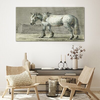Glasbild Gehendes Pferd in Grautönen