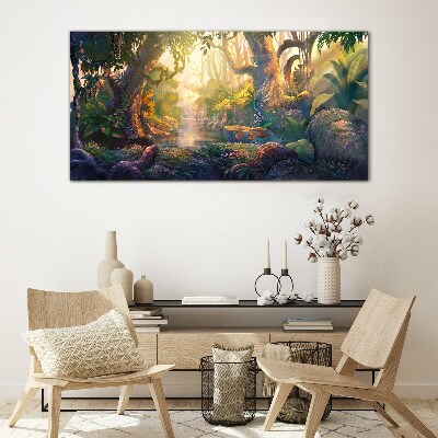 Glas bild Geheimnisvoller Wald am Morgen