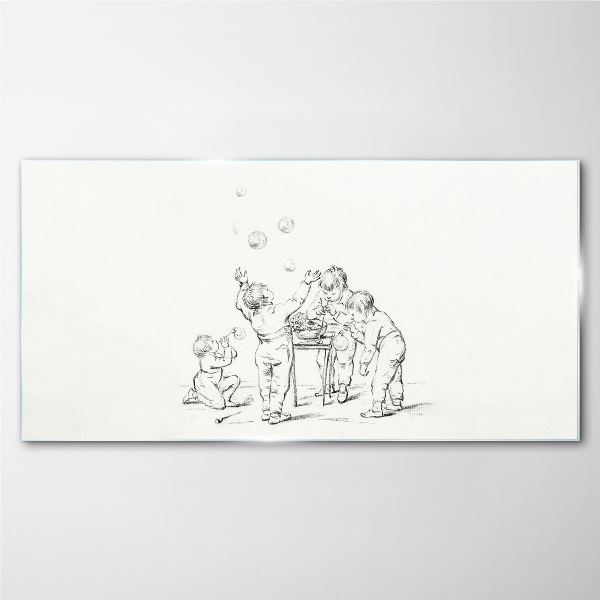 Glasbild Kinder spielen mit Seifenblasen
