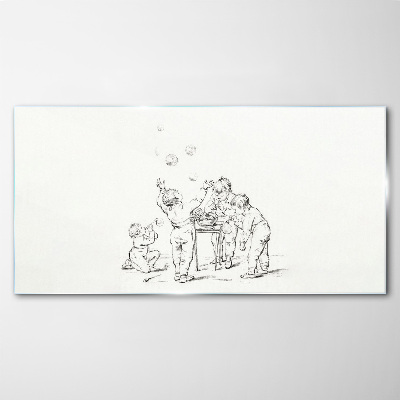 Glasbild Kinder spielen mit Seifenblasen