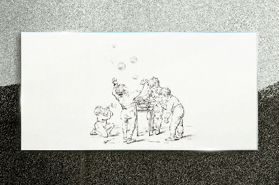 Glasbild Kinder spielen mit Seifenblasen