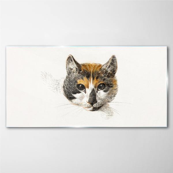 Glasbild Porträt einer Katze in zarten Farbtönen