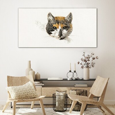 Glasbild Porträt einer Katze in zarten Farbtönen