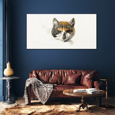 Glasbild Porträt einer Katze in zarten Farbtönen