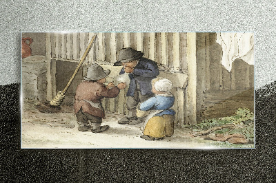 Foto auf glas Kinder spielen in der Scheune
