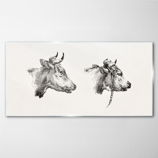 Glasbild Tiere Kühe zeichnen