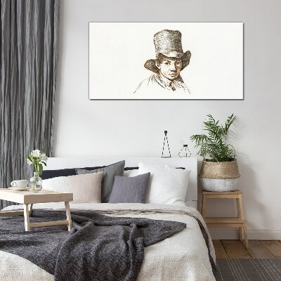 Glasbild Porträt mit Hut