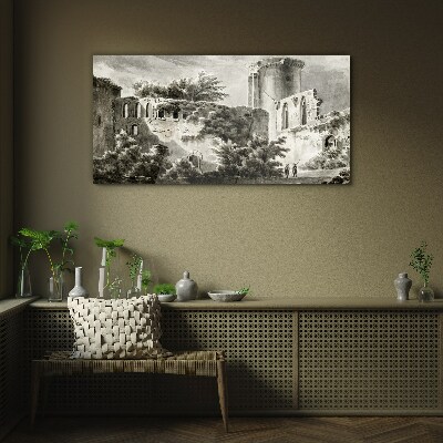 Glasbild Ruinen in der Landschaft