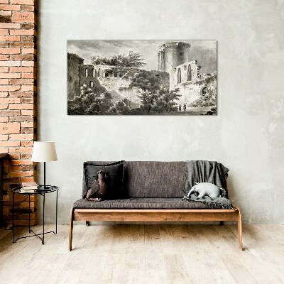 Glasbild Ruinen in der Landschaft