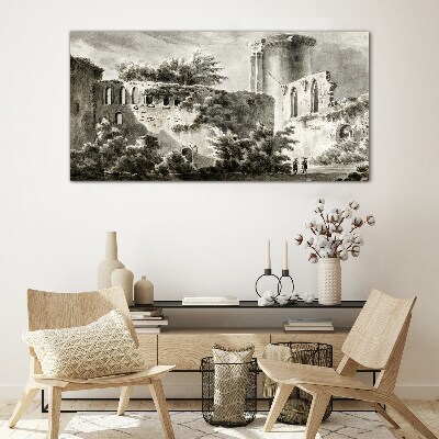 Glasbild Ruinen in der Landschaft