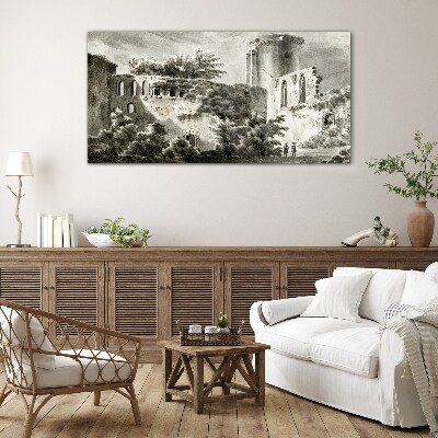 Glasbild Ruinen in der Landschaft