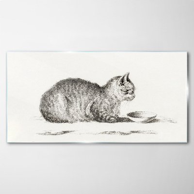 Glasbild Idyllische Katze am Napf
