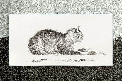 Glasbild Idyllische Katze am Napf