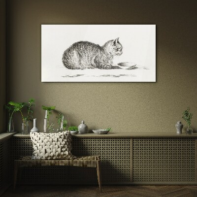 Glasbild Idyllische Katze am Napf