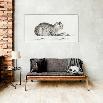 Glasbild Idyllische Katze am Napf