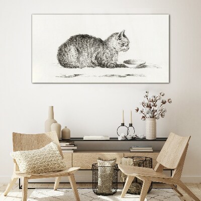 Glasbild Idyllische Katze am Napf