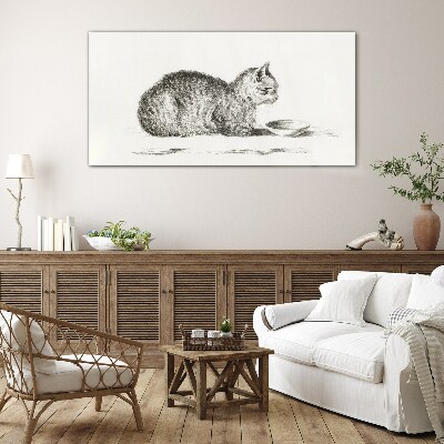 Glasbild Idyllische Katze am Napf