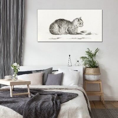 Glasbild Idyllische Katze am Napf