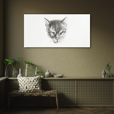 Glasbild Porträt einer Katze in Grautönen