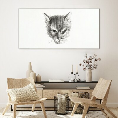 Glasbild Porträt einer Katze in Grautönen