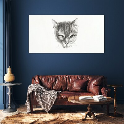 Glasbild Porträt einer Katze in Grautönen