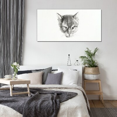 Glasbild Porträt einer Katze in Grautönen