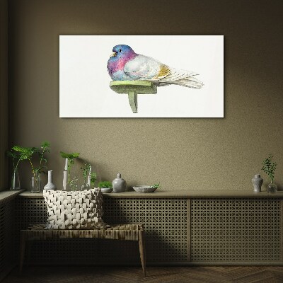 Glasbild Bunte Taube in Pastelltönen