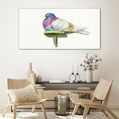 Glasbild Bunte Taube in Pastelltönen
